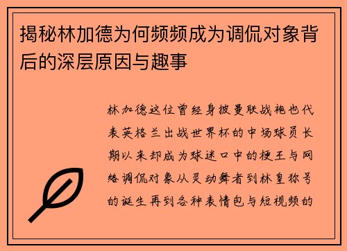 揭秘林加德为何频频成为调侃对象背后的深层原因与趣事